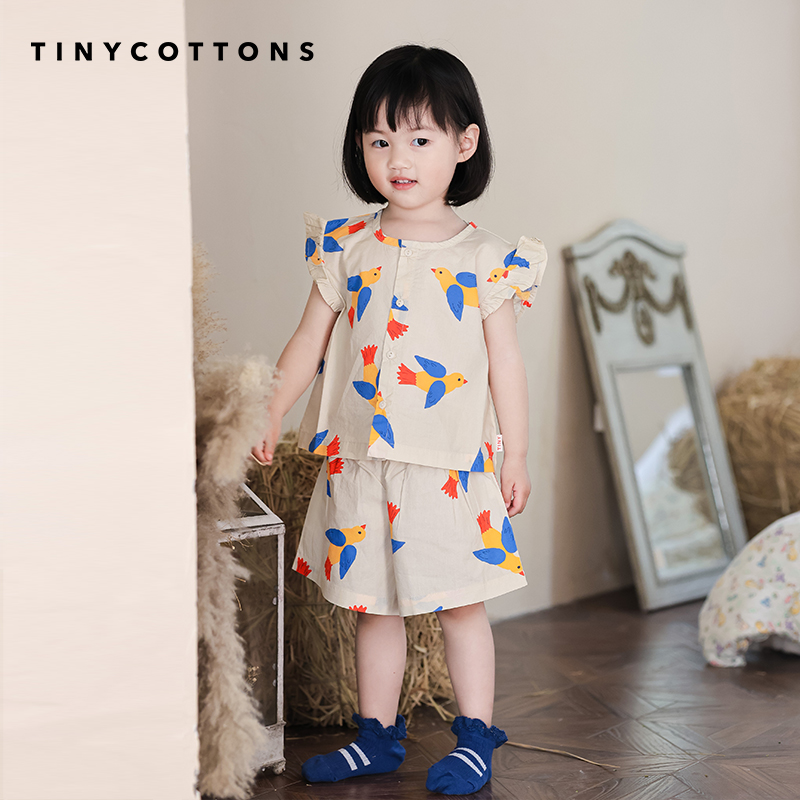 Tinycottons女童套装夏装2023新款时尚洋气夏季甜美短袖休闲短裤