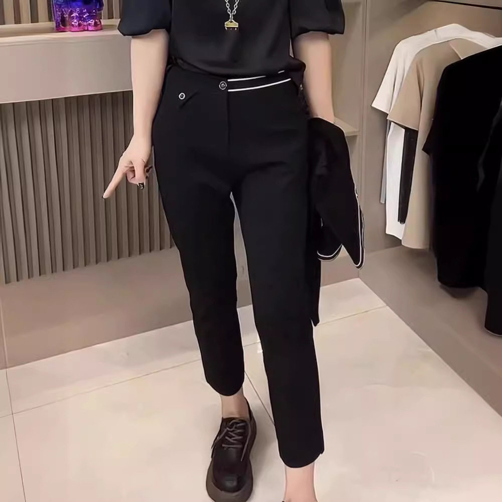 夏季新款女胖九分直筒烟管裤弹力宽松显瘦黑色西裤百搭休闲通勤裤