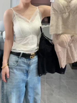 吊带背心法式蕾丝内衣聚拢缎面内搭带胸垫文胸一体式打底春季性感