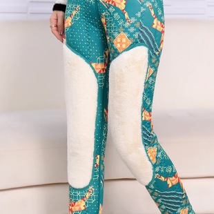 羊羔绒护膝护腰加绒加厚高腰女士东北防风保暖护膝防寒冬棉裤 冬季