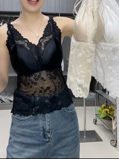 抹胸蕾丝吊带背心美背长款缎面无袖打底带胸垫固定一体杯文胸内衣