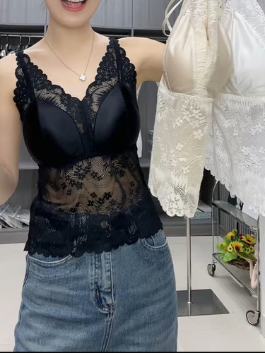 抹胸蕾丝吊带背心美背长款缎面无袖打底带胸垫固定一体杯文胸内衣