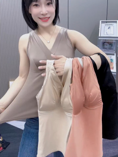 缎面吊带背心加绒秋冬带胸垫德绒内搭美背一体式文胸加厚保暖内衣