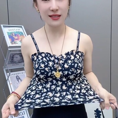 吊带背心女内衣抹胸豹纹性感文胸一体式冰丝无痕秋季打底衫内搭潮