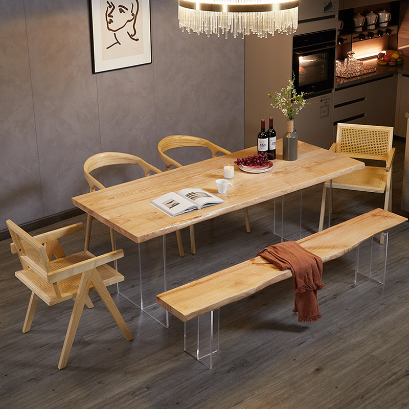 白蜡木餐桌压克力长方形书桌北欧日式实木大板桌家用悬浮桌工作台,住宅家具,实木餐桌,淘宝优惠券,粉丝福利购,淘宝优惠卷