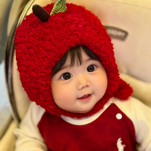 钩织diy材料包帽子婴儿苹果帽宝宝婴儿红色新年珊瑚绒小苹果儿童