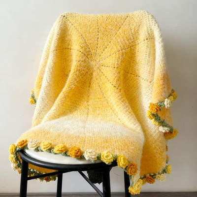 玫瑰花毯子钩织diy材料包