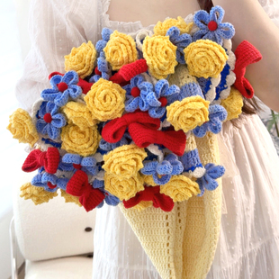 玫瑰花花束毯子毛毯编织diy材料包针织盖毯冬季保暖钩织毯子自制