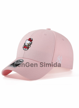 47brand帽子大标硬顶粉色粉色Hello Kitty 棒球帽显脸美式鸭舌帽