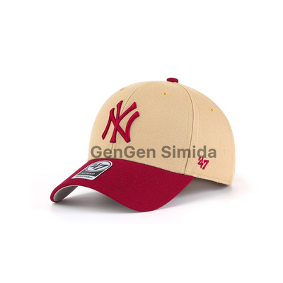 47brand MVP 硬顶红色拼卡其纪念款棒球帽复古NY情侣休闲鸭舌帽
