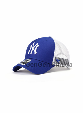 47brand MVP硬顶蓝色白标网帽NY棒球帽钓鱼网眼显脸小遮阳鸭舌帽