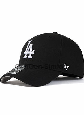 47brand MVP 大标黑色LA硬顶棒球帽休闲男士复古显脸遮阳美式鸭舌