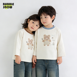 日常棉质打底衫 小童印花套头T恤男童长袖 3岁春季 26326儿童上衣1