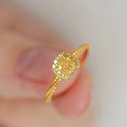 S925银小方糖黄水晶戒指女