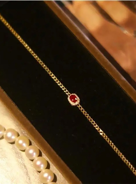 新款仿红宝石手链镀金简约复古百搭小众轻奢石榴石手饰女