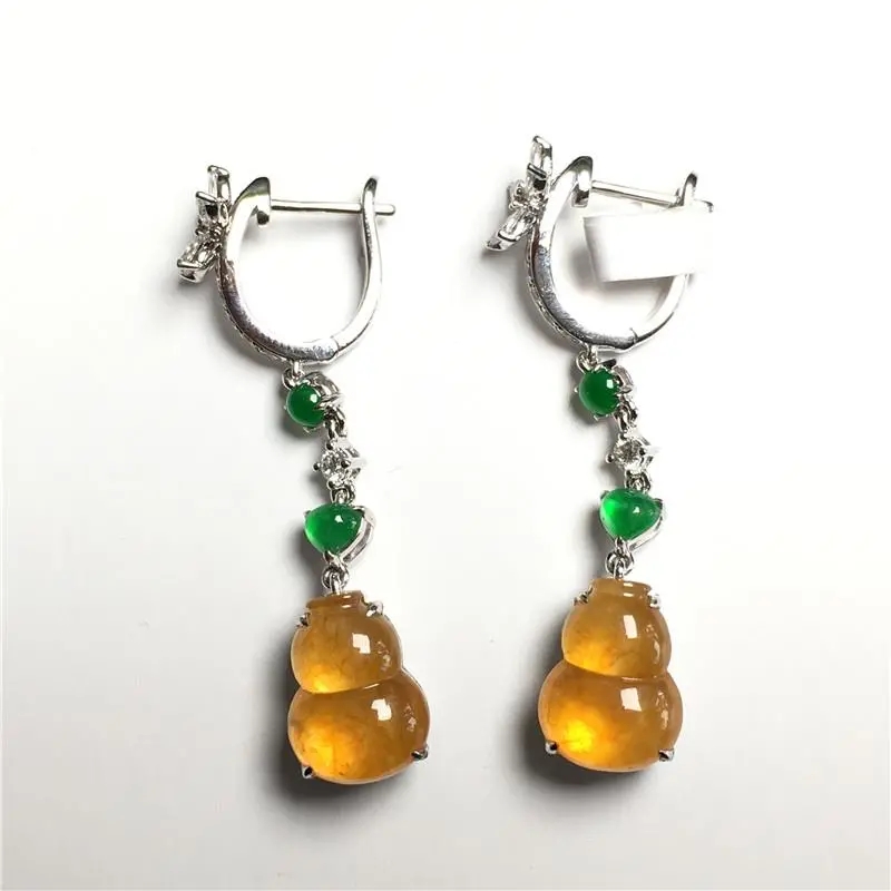 全新民族风镶嵌冰黄翡葫芦玉髓