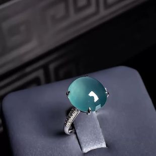 【蓝圆】冰种天空蓝玉髓戒指女镀925银镶嵌饱满圆润大气显气质