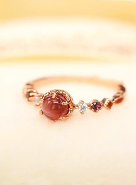 玫瑰水晶日韩风百搭款活口戒指