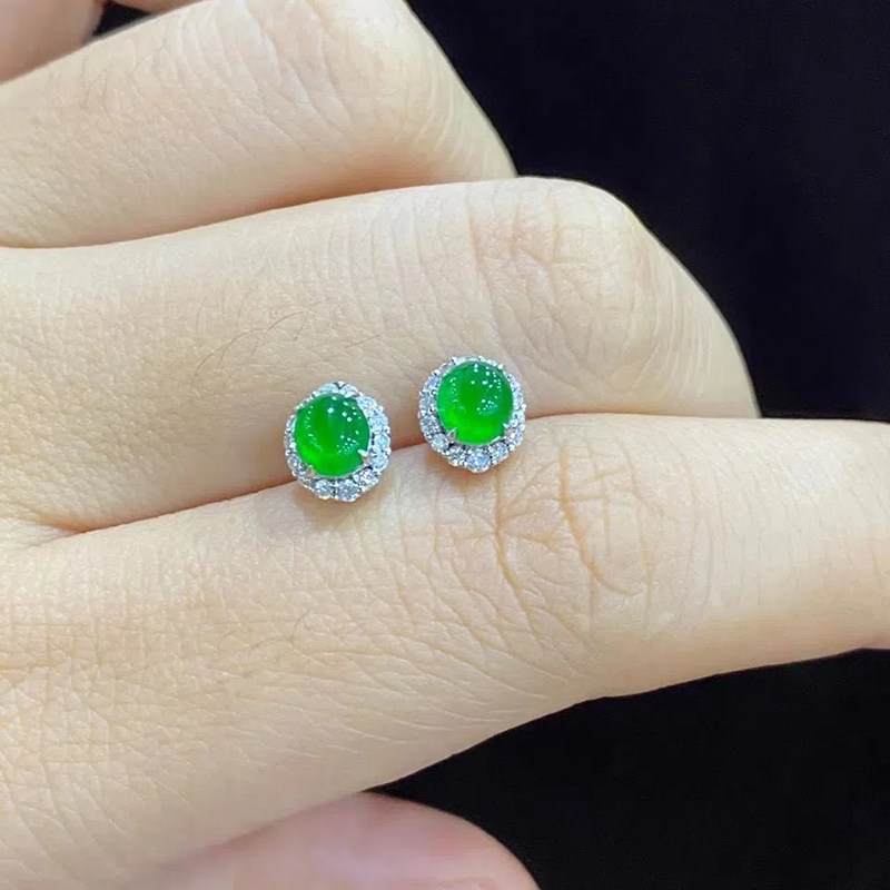 天然玉髓冰种S925纯银镶嵌帝王绿时尚精美耳钉气质百搭精致女士款,饰品/流行首饰/时尚饰品新,耳钉,淘宝优惠券,粉丝福利购,淘宝优惠卷
