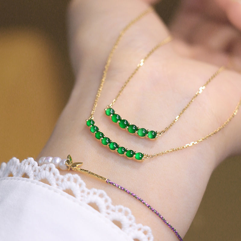 天然玉髓小绿蛋微笑项链女