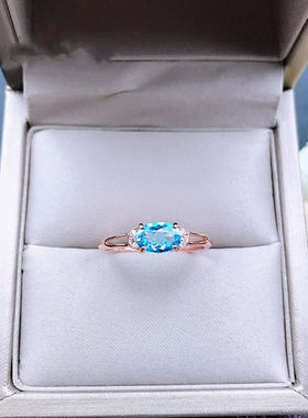 瑞士蓝简约风纯银人款托帕石戒指