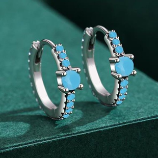 【欧美】仿绿松石耳钉镀925银女款复古小众设计时尚气质日常通勤