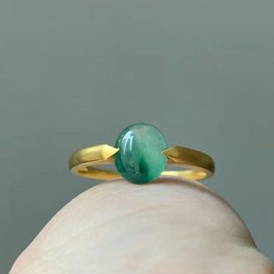 天然玉髓飘花蓝蛋面戒指女镀18K金精致奢华小清新气质可调节指环