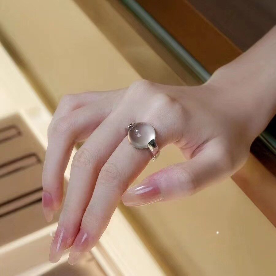 新中式白冰水沫子玉髓戒指女款镀925银简约小众媲美奢华清冷感