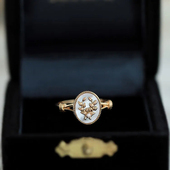 西式 复古优雅精致天然珠贝橄榄叶花环S925纯银镀金戒指银饰礼物女