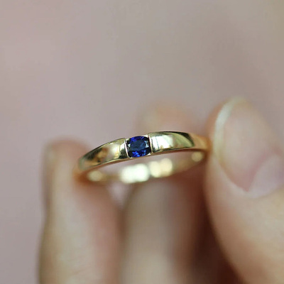 蓝宝石法式S925纯银蓝宝石戒指
