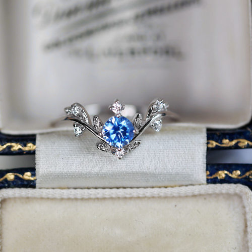 「蓝色帝姬」镀925银镶嵌海水蓝钻石闪闪戒指指环女款小清新小巧