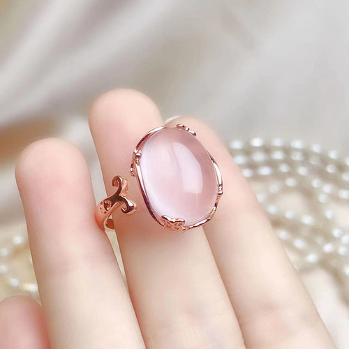 天然芙蓉石戒指S925银高贵奢华