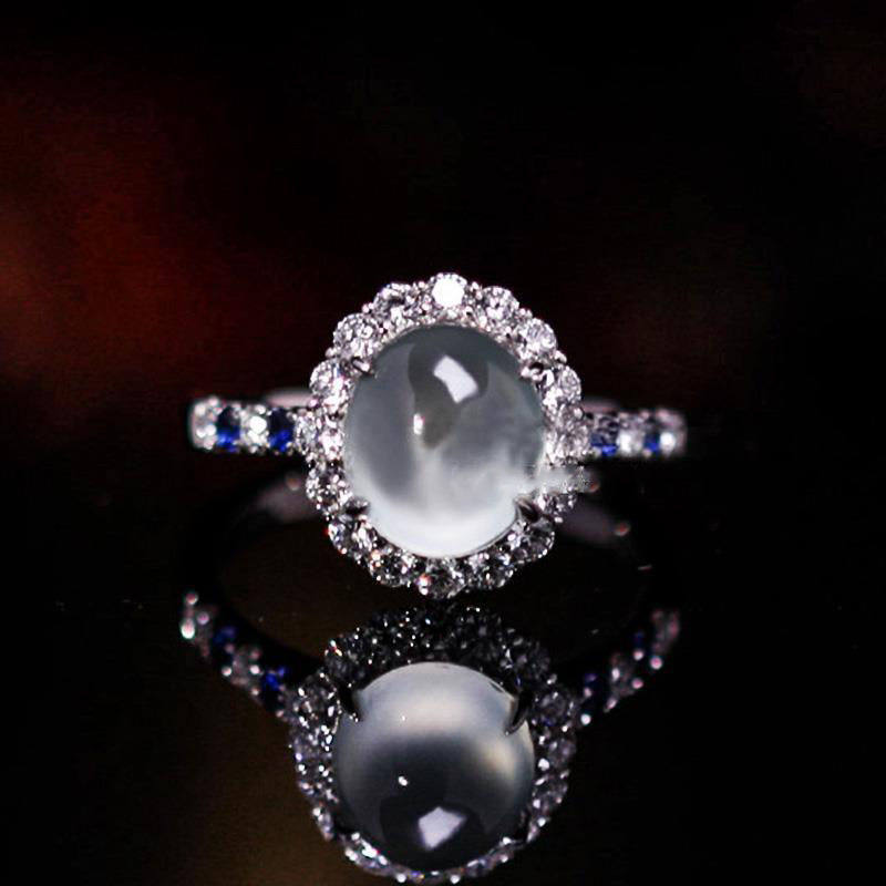 新款s925纯银圆形高冰女老坑戒指