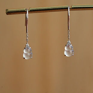 新款 耳坠女 S925银针天然玉髓白冰玉石葫芦耳环气质高雅百搭时尚