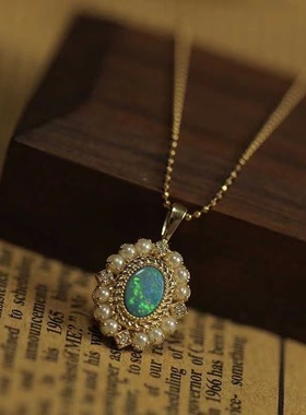 欧美风欧泊珍珠吊坠项链复古感小众设计简约气质百搭显白ins潮流