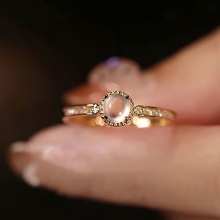 冰种玉髓镶小钻露珠开口戒指女轻奢简约简约ins个性百搭潮流网红