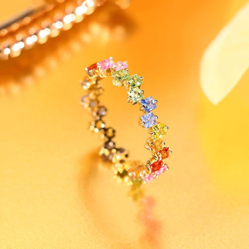 纯银镶嵌彩色宝石戒指