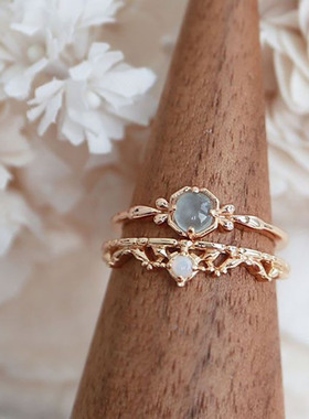 【海蓝欧泊】Nojess同款蓝欧泊石套戒镀金小清新高颜值气质女