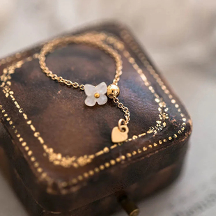 【小花薰】日系白蝶贝调节链条戒指女镀18k金甜美百搭气质款指环