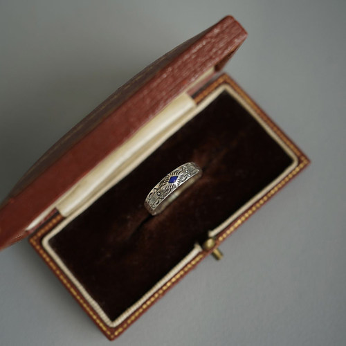 镀S925银纹饰青金石宝石戒指男女款复古时尚高品质小众尾戒百搭款