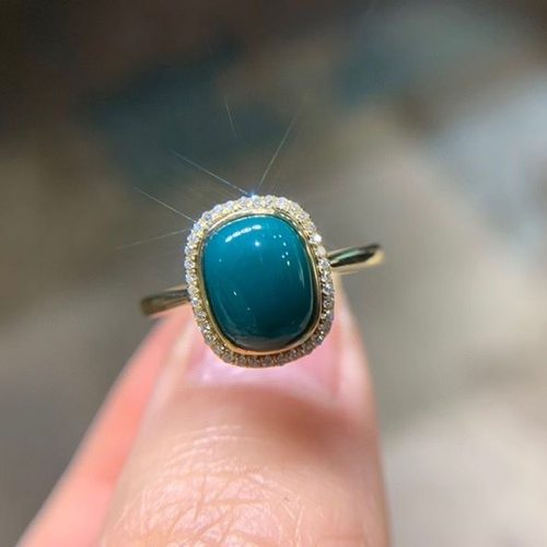 【极光蓝绿】仿绿松石镀18K金镶嵌钻石戒指港风复古时尚小众大气