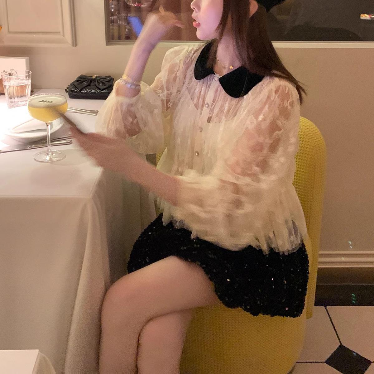 礼服套装蕾丝宫廷风衬衫春季新款时尚高级感丝绒底亮片半裙套装