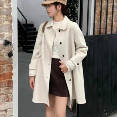 2025新款灰色外套中长小个子翻领毛呢大衣显瘦通勤羊毛+羊绒大衣