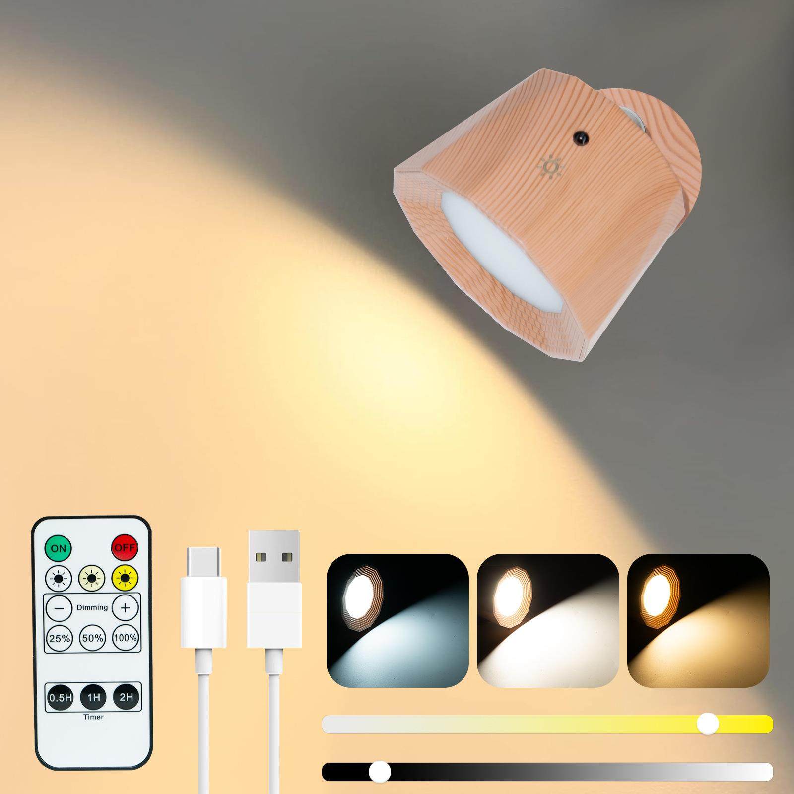 2024新款创意磁吸壁灯三色温可充电室内壁灯遥控小夜灯卧室氛围灯