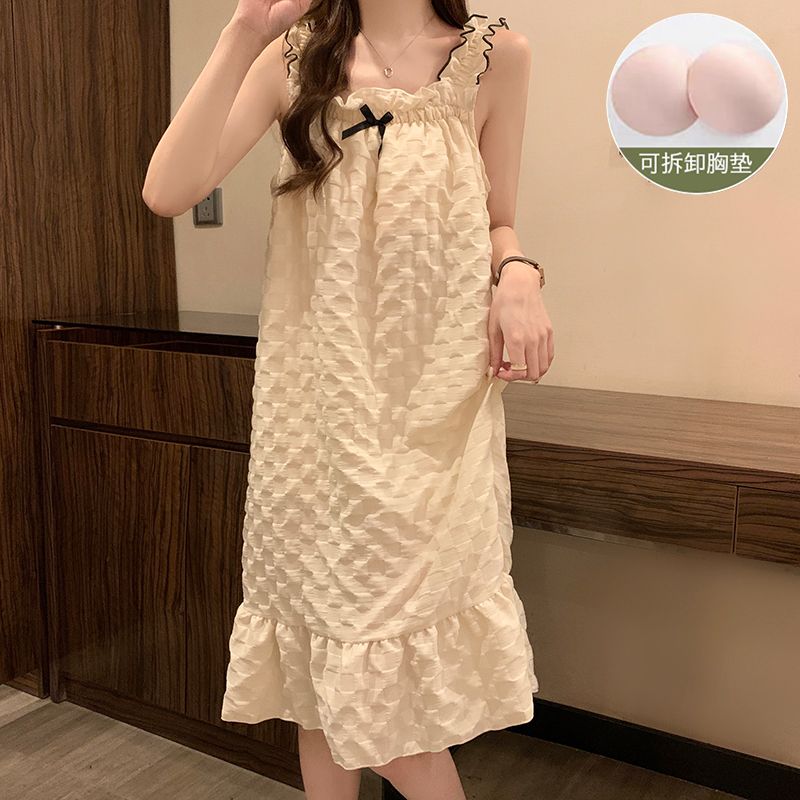 带胸垫吊带睡裙女夏季纯棉2025年新款甜美背心公主风宽松大码睡衣
