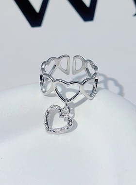 通体s925纯银爱心戒指