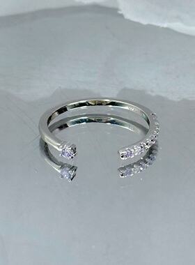 S925纯银开口镶钻小众叠戴女戒