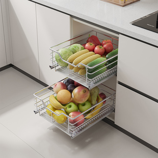 【单层】厨房橱柜拉篮304不锈钢蔬菜果蔬收纳篮零食置物架35 46深