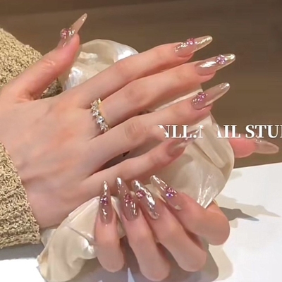 纸醉金迷 超显白墨镜粉堆钻仙女款纯手工制作穿戴甲可拆卸