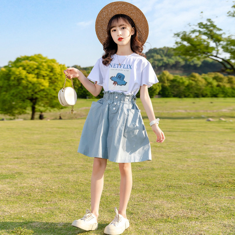 女童夏天裙子2024夏装新款中大儿童夏季纯棉半身裙套装女孩连衣裙